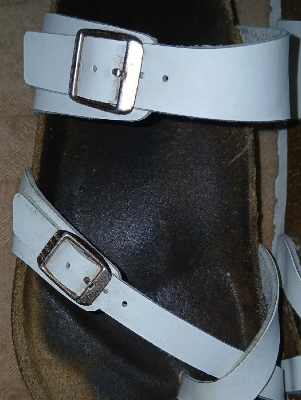 Womens Birkenstock White Leather Buckle Cork Footbed Sandals            Sz: 10